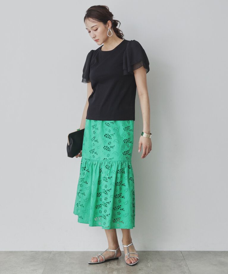 SunaUna「【接触冷感／日本製】シフォンスリーブカットソー」|Tシャツ・カットソー|