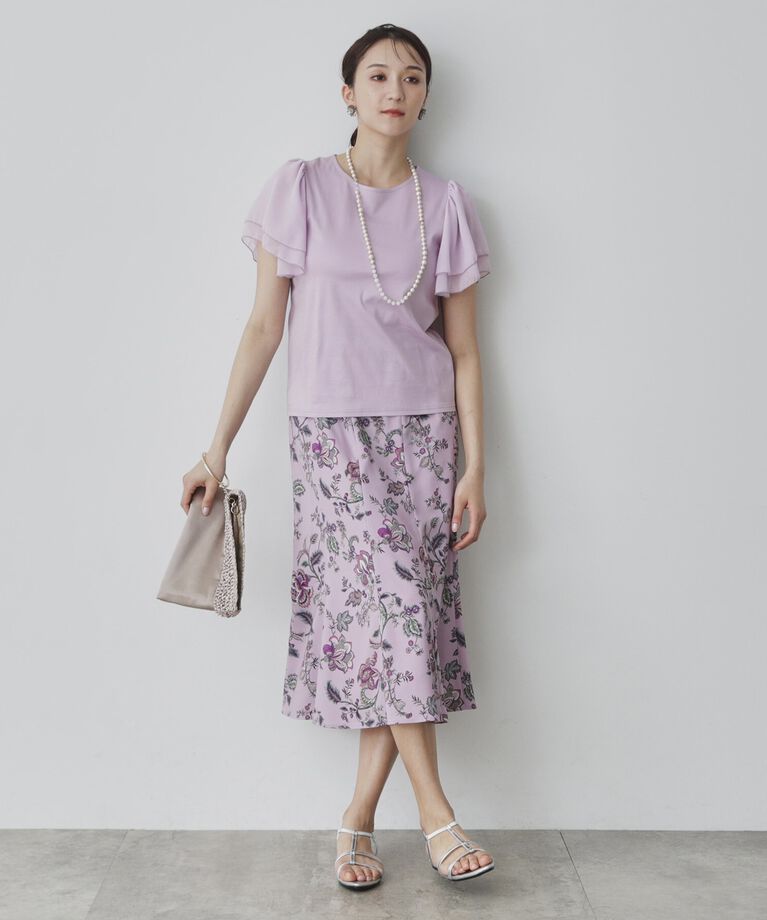 SunaUna「【接触冷感／日本製】シフォンスリーブカットソー」|Tシャツ・カットソー|
