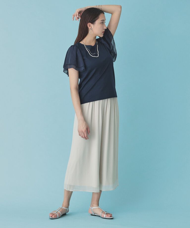 SunaUna「【接触冷感／日本製】シフォンスリーブカットソー」|Tシャツ・カットソー|