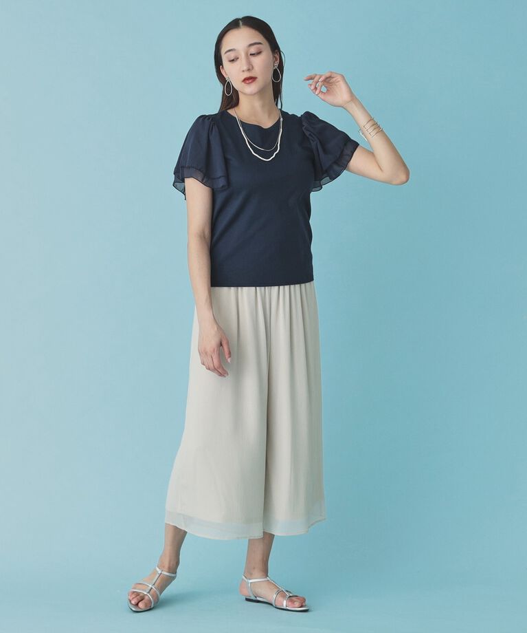 SunaUna「【接触冷感／日本製】シフォンスリーブカットソー」|Tシャツ・カットソー|