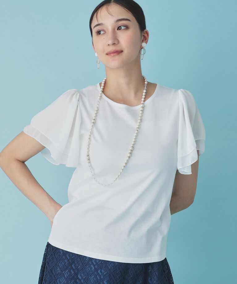 SunaUna「【接触冷感／日本製】シフォンスリーブカットソー」|Tシャツ・カットソー|