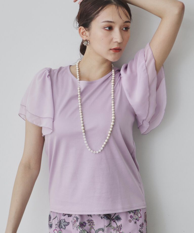 SunaUna「【接触冷感／日本製】シフォンスリーブカットソー」|Tシャツ・カットソー|ﾊﾟｰﾌﾟﾙ(081)