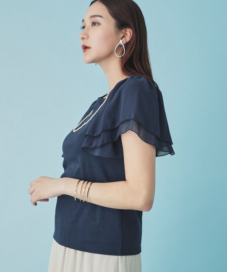 SunaUna「【接触冷感／日本製】シフォンスリーブカットソー」|Tシャツ・カットソー|ﾈｲﾋﾞｰ(093)