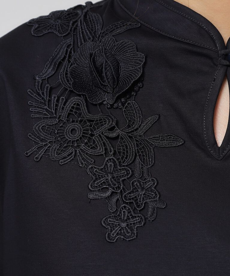 SunaUna「【レース／チャイナカラー】七分袖プルオーバー」|Tシャツ・カットソー|
