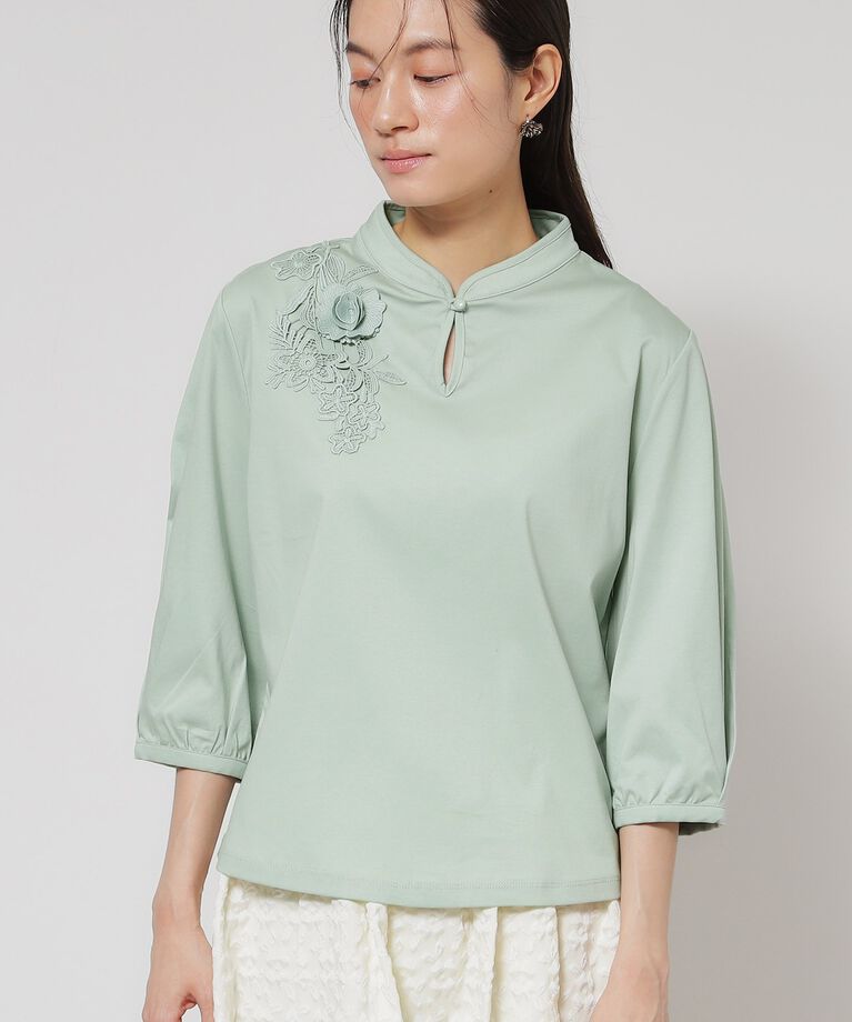 SunaUna「【レース／チャイナカラー】七分袖プルオーバー」|Tシャツ・カットソー|