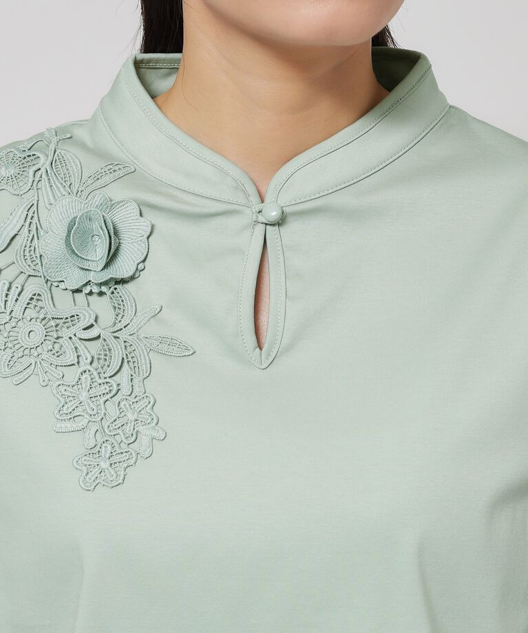 SunaUna「【レース／チャイナカラー】七分袖プルオーバー」|Tシャツ・カットソー|