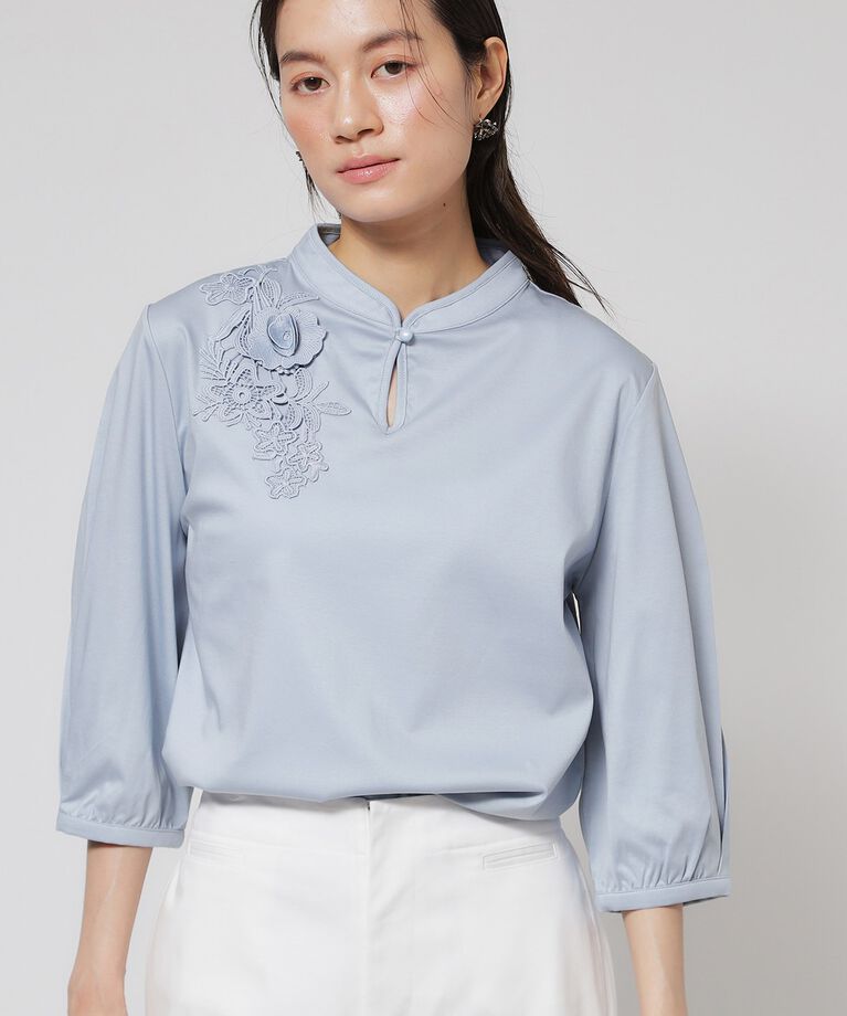 SunaUna「【レース／チャイナカラー】七分袖プルオーバー」|Tシャツ・カットソー|