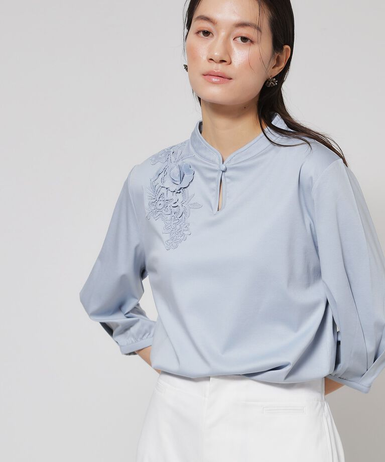 SunaUna「【レース／チャイナカラー】七分袖プルオーバー」|Tシャツ・カットソー|