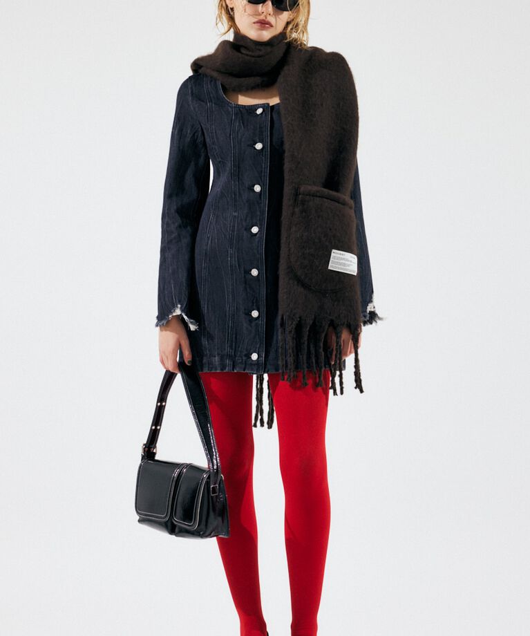 MOUSSY「SCOOP NECK DENIM ミニドレス」|ワンピース|BLK