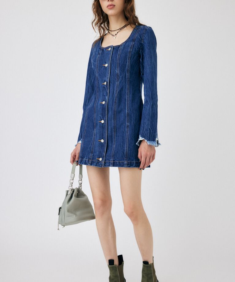 MOUSSY「SCOOP NECK DENIM ミニドレス」|ワンピース|BLU