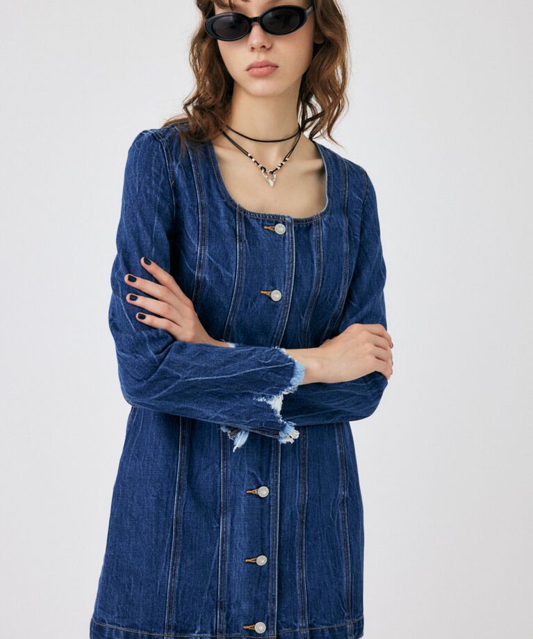 MOUSSY「SCOOP NECK DENIM ミニドレス」|ワンピース|
