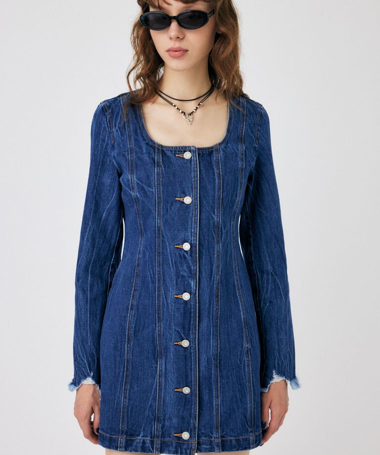 MOUSSY「SCOOP NECK DENIM ミニドレス」|ワンピース|