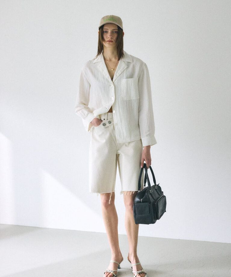 MOUSSY「CROSS WAIST ハーフパンツ」|デニム|