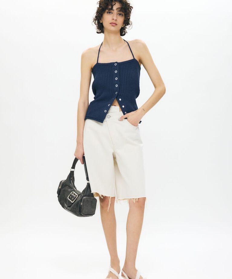 MOUSSY「CROSS WAIST ハーフパンツ」|デニム|