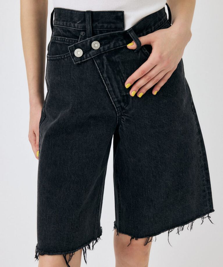 MOUSSY「CROSS WAIST ハーフパンツ」|デニム|BLK