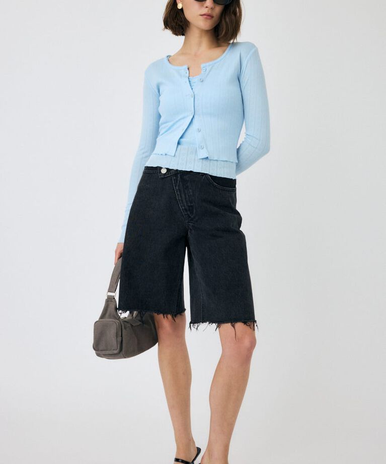 MOUSSY「CROSS WAIST ハーフパンツ」|デニム|
