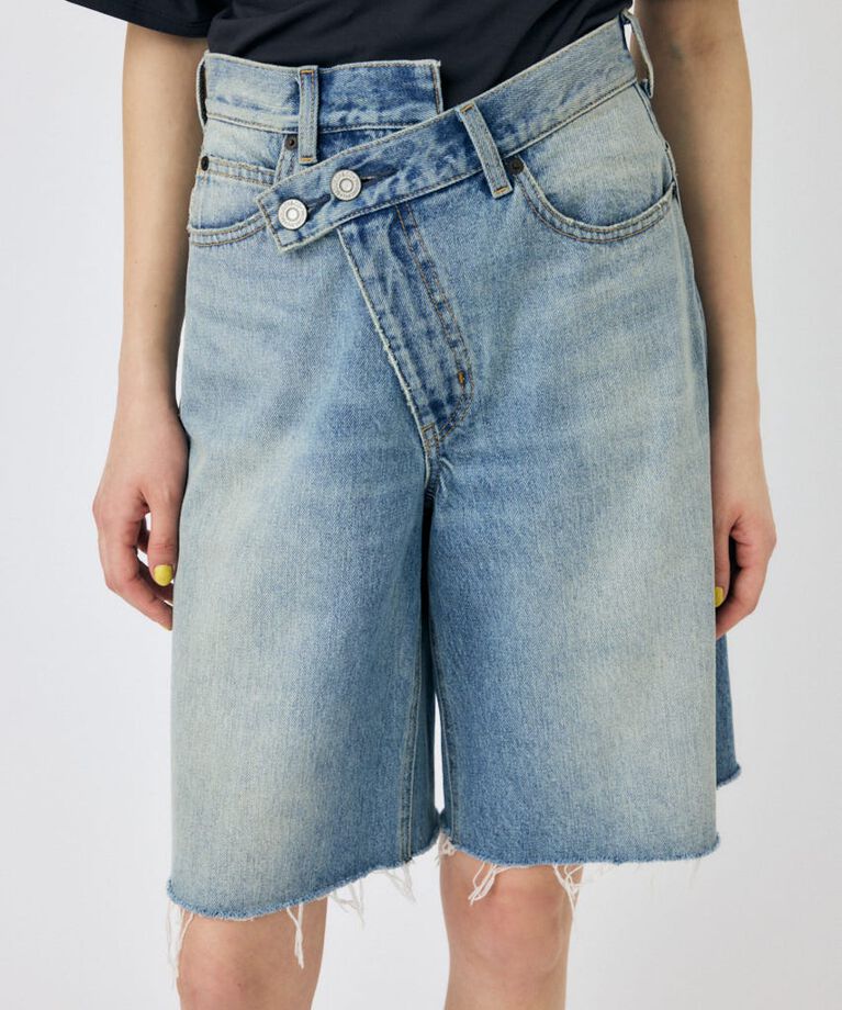 MOUSSY「CROSS WAIST ハーフパンツ」|デニム|L/BLU1