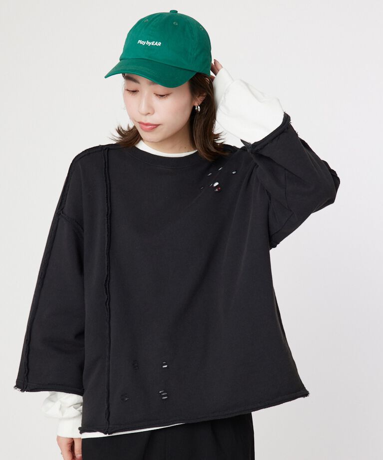 RODEO CROWNS「ウォッシュダメージスウェット」|Tシャツ・カットソー|BLK