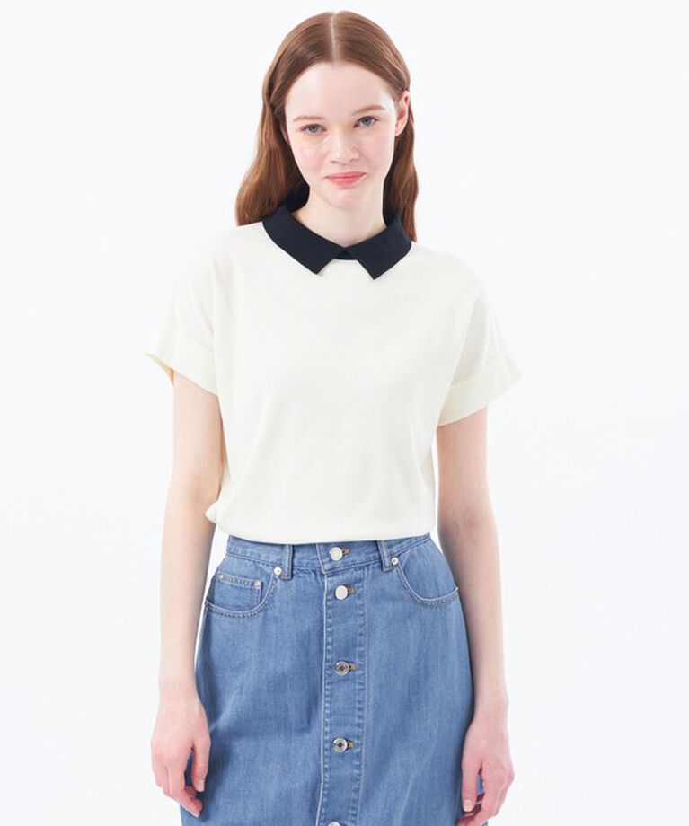 MACKINTOSH PHILOSOPHY「【Bicolor Knit Polo（バイカラーニットポロ）】ハーフスリーブ」|ニット・セーター|オフホワイト