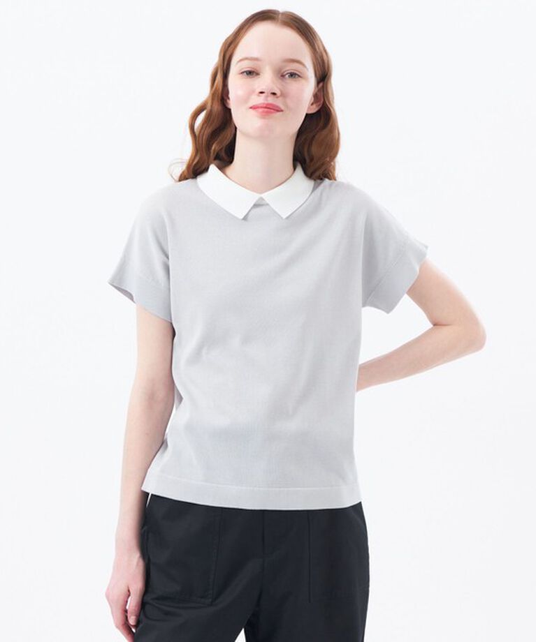 MACKINTOSH PHILOSOPHY「【Bicolor Knit Polo（バイカラーニットポロ）】ハーフスリーブ」|ニット・セーター|ライトグレー
