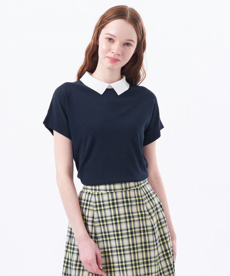 MACKINTOSH PHILOSOPHY「【Bicolor Knit Polo（バイカラーニットポロ）】ハーフスリーブ」|ニット・セーター|ネイビー
