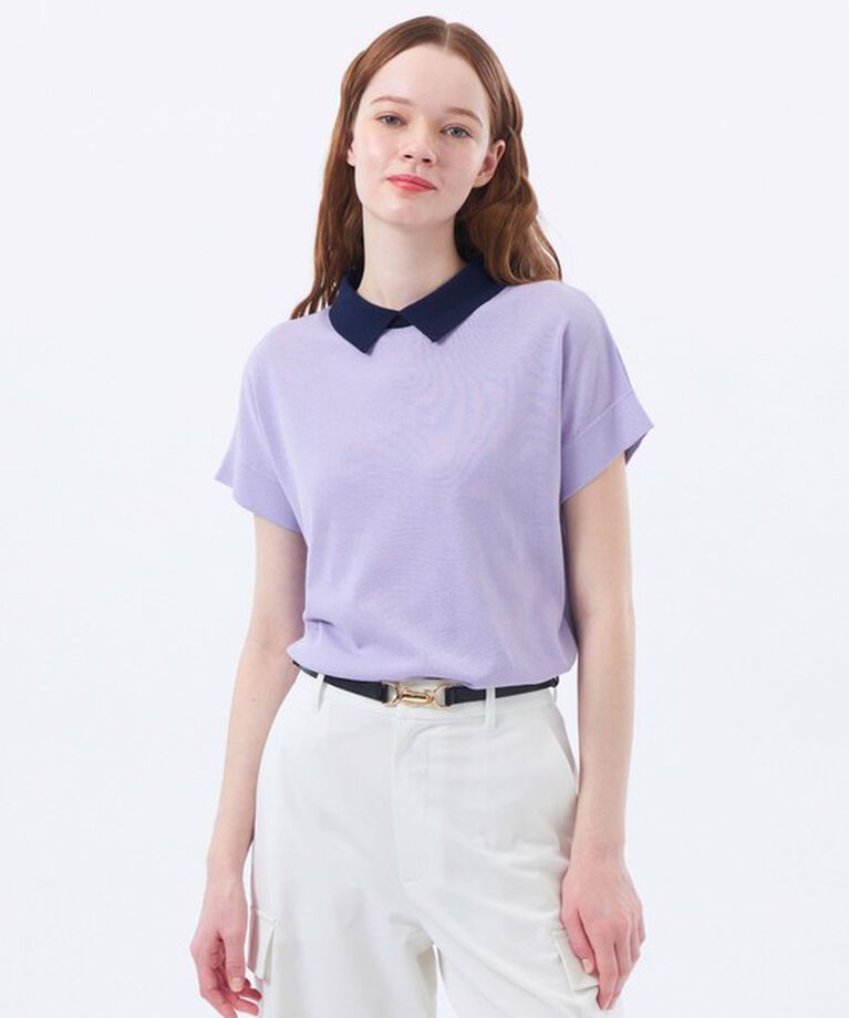 MACKINTOSH PHILOSOPHY「【Bicolor Knit Polo（バイカラーニットポロ）】ハーフスリーブ」|ニット・セーター|パープル