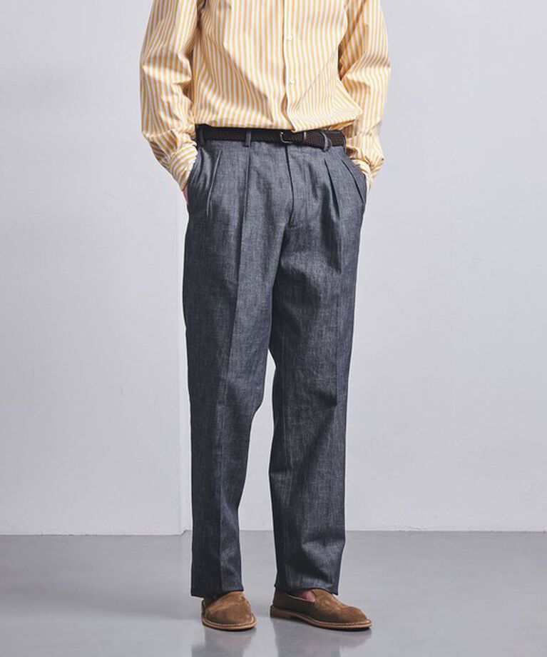 UNITED ARROWS「シャンブレー ストレート ２インプリーツ スラックス」|スラックス|NAVY