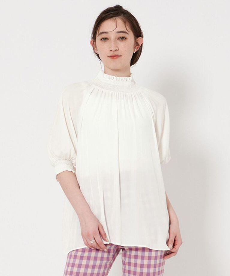 UNITED ARROWS「シャーリング ハイネック ブラウス」|シャツ・ブラウス|OFF WHITE