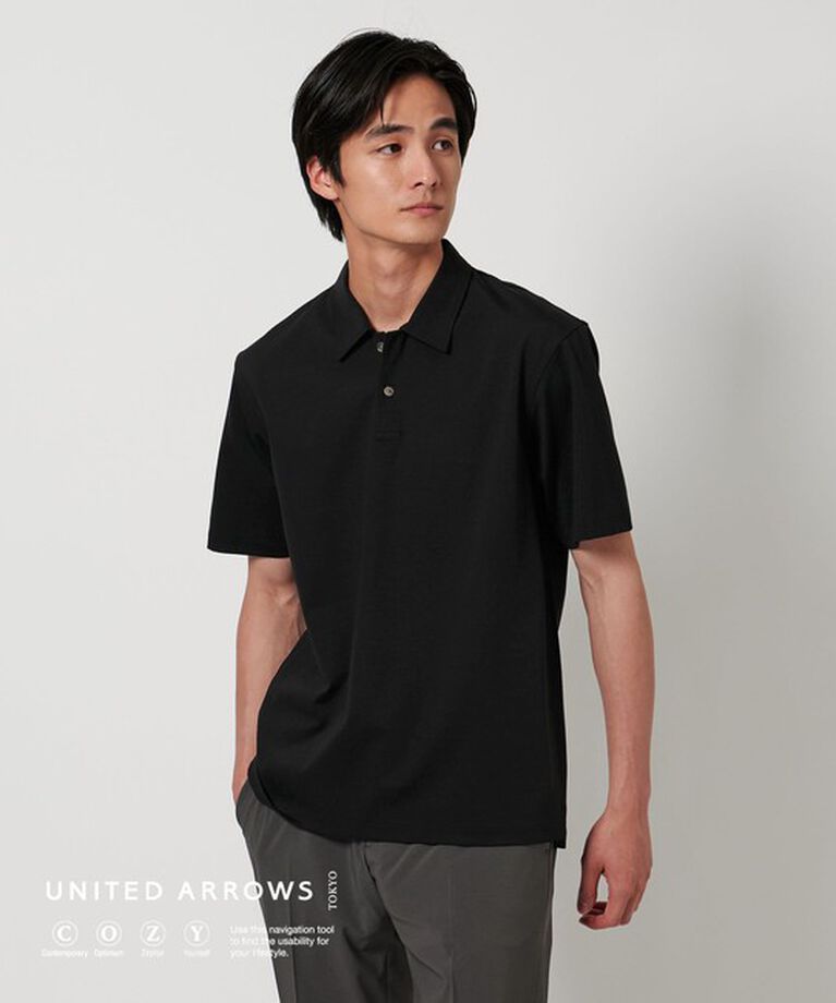 UNITED ARROWS「ポンチ ポロシャツ UA COZY -抗菌防臭・接触冷感-」|ポロシャツ|BLACK