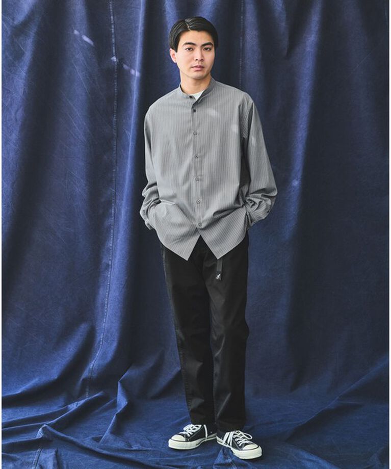 UNITED ARROWS green label relaxing「ウォッシャブルトロ ストライプ ジャストルーズ バンドカラー シャツ -ストレッチ・防シワ-」|シャツ・ブラウス|