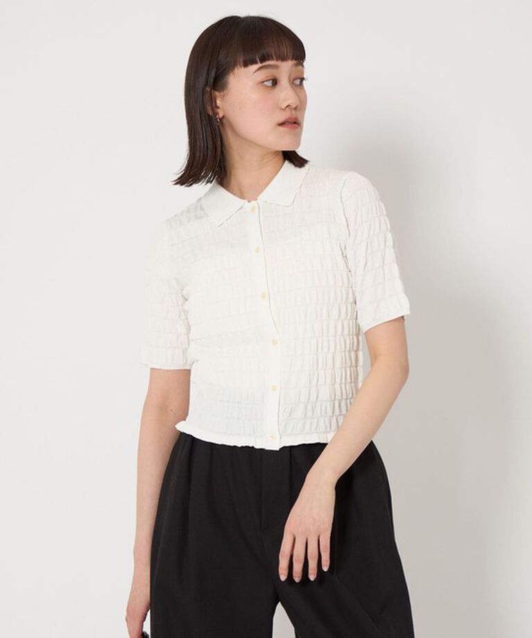 UNITED ARROWS green label relaxing「シャーリング ポロニット カーディガン -ウォッシャブル-」|カーディガン|OFF WHITE