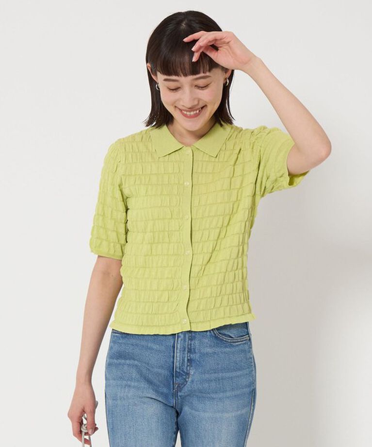 UNITED ARROWS green label relaxing「シャーリング ポロニット カーディガン -ウォッシャブル-」|カーディガン|