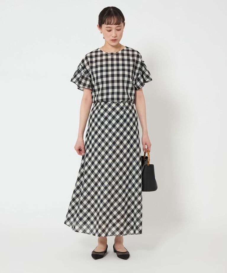 UNITED ARROWS green label relaxing「メッシュ ナロー フレア チェック スカート」|フレア|