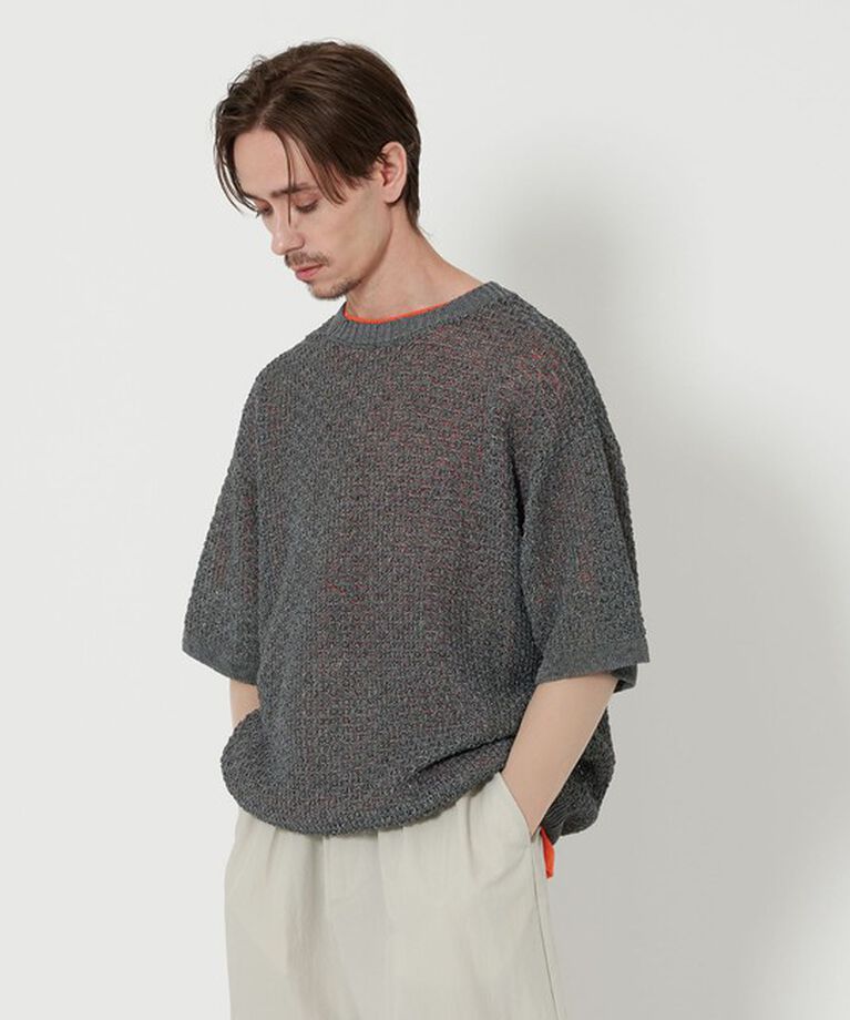 BEAUTY&YOUTH UNITED ARROWS「バスケット クルーネック ショートスリーブ ニット」|ニット・セーター|MD.GRAY