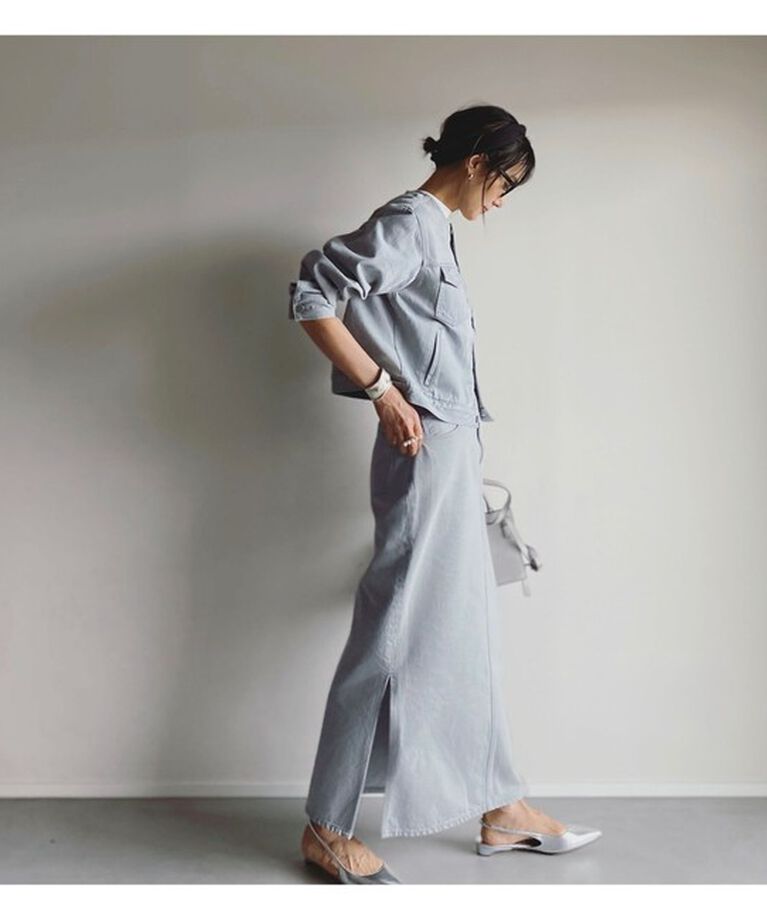 Demi-Luxe BEAMS 「エディター坪田あさみ × woadblue × Demi-Luxe BEAMS / 別注 サイドスリット スカート」|スカート|ICE_GREY
