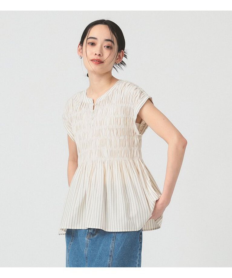 Ray BEAMS 「ストライプ シャーリング フレンチスリーブ ブラウス」|シャツ・ブラウス|BEIGE