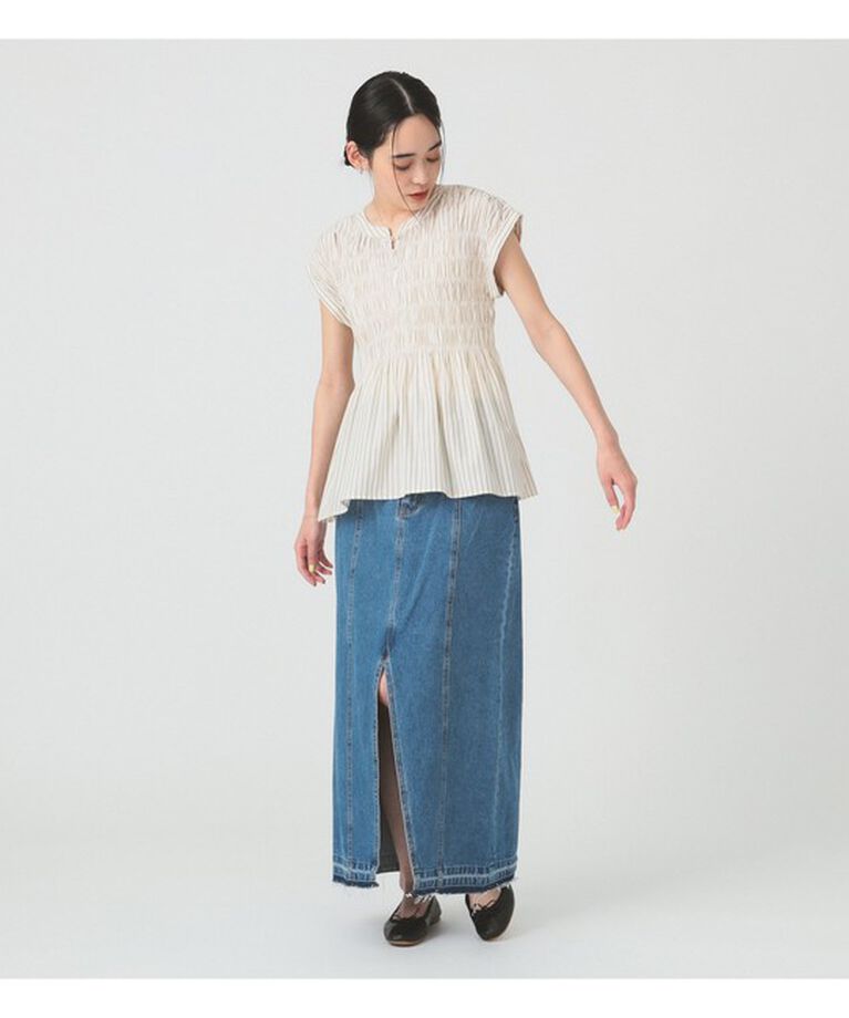 Ray BEAMS 「ストライプ シャーリング フレンチスリーブ ブラウス」|シャツ・ブラウス|
