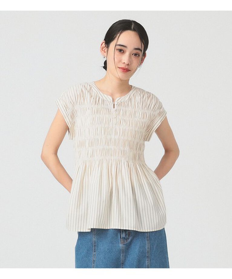 Ray BEAMS 「ストライプ シャーリング フレンチスリーブ ブラウス」|シャツ・ブラウス|