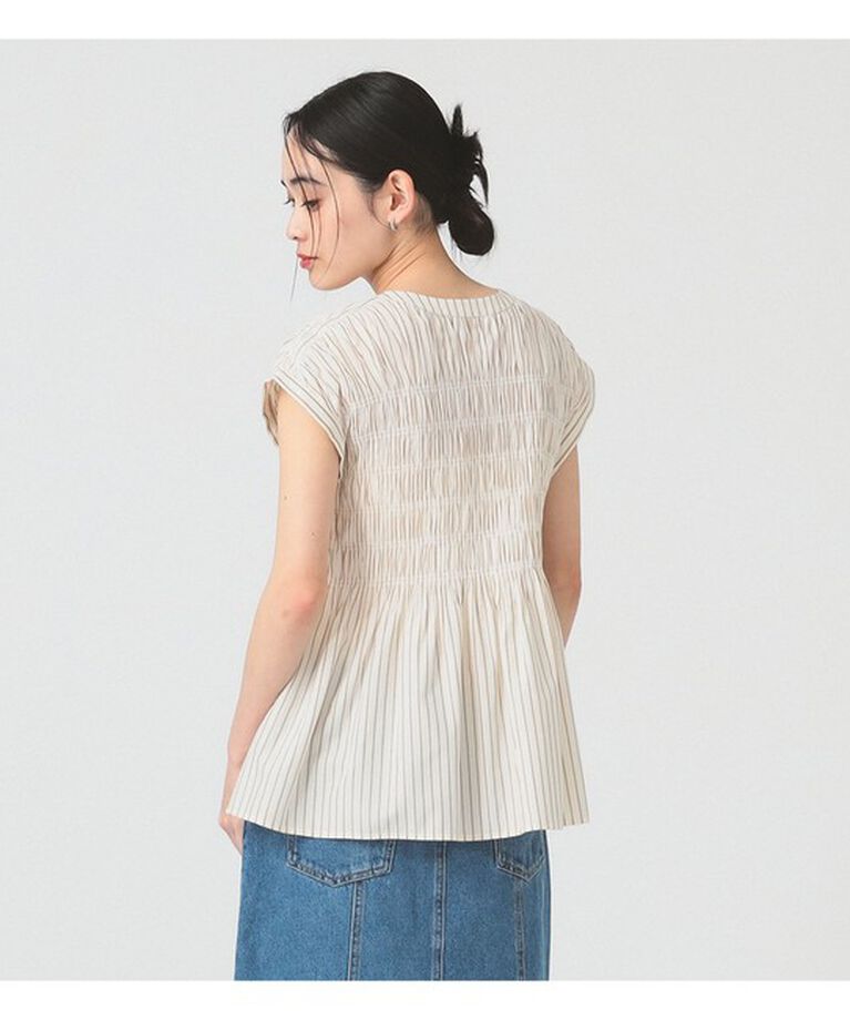 Ray BEAMS 「ストライプ シャーリング フレンチスリーブ ブラウス」|シャツ・ブラウス|