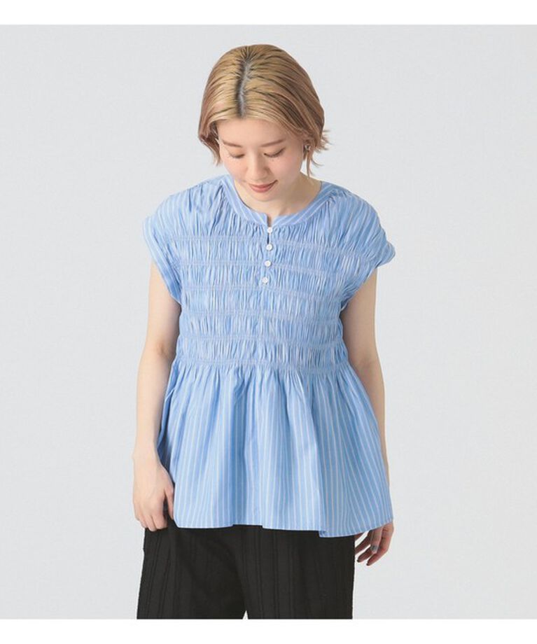 Ray BEAMS 「ストライプ シャーリング フレンチスリーブ ブラウス」|シャツ・ブラウス|