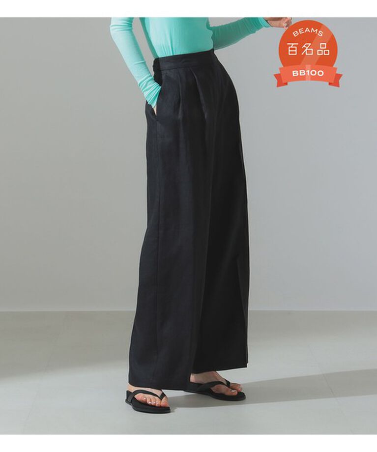 Demi-Luxe BEAMS 「リネン タブ付き ワイドパンツ」|チノ|BLACK