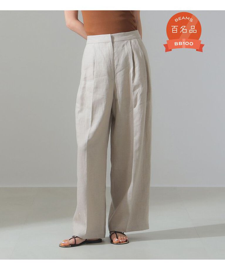 Demi-Luxe BEAMS 「リネン タブ付き ワイドパンツ」|チノ|BEIGE