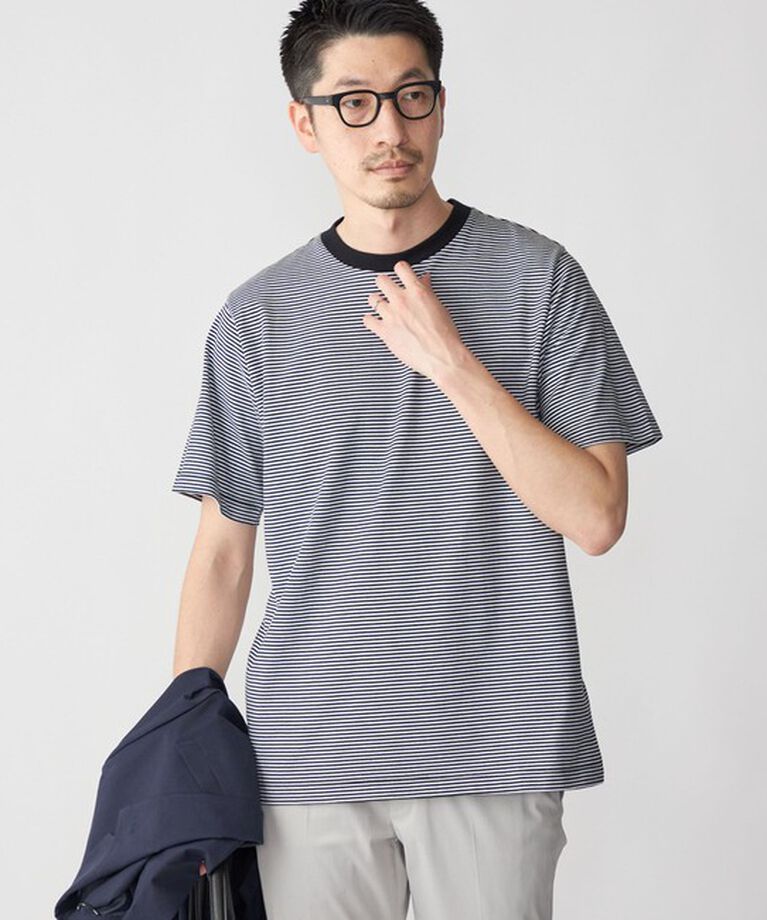 SHIPS「SHIPS: 抗菌・防臭 NANO-FINE（R） ハイゲージ コットン ボーダー  Tシャツ」|Tシャツ・カットソー|ブラック