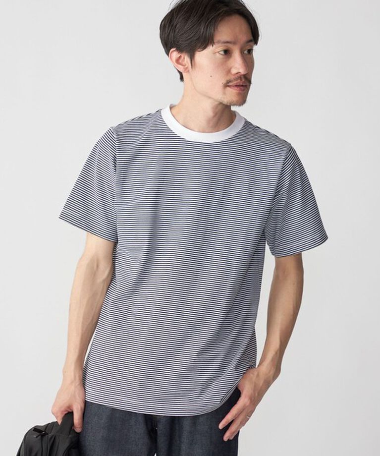 SHIPS「SHIPS: 抗菌・防臭 NANO-FINE（R） ハイゲージ コットン ボーダー  Tシャツ」|Tシャツ・カットソー|ネイビー