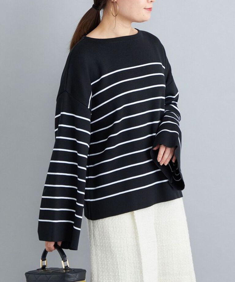 SHIPS for women「〈手洗い可能〉徳島ボーダーニットプルオーバー22FW◇」|ニット・セーター|ブラック