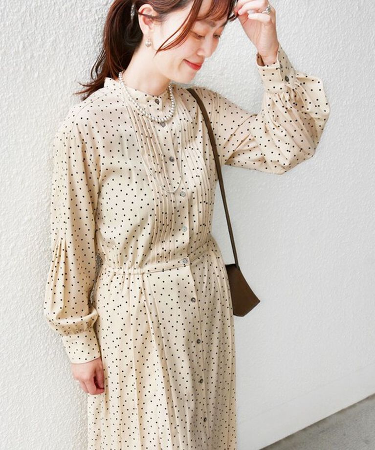 SHIPS for women「【WEB限定】〈手洗い可能〉ドット / 花柄 バンドカラー サイド プリーツ ワンピース」|ワンピース|