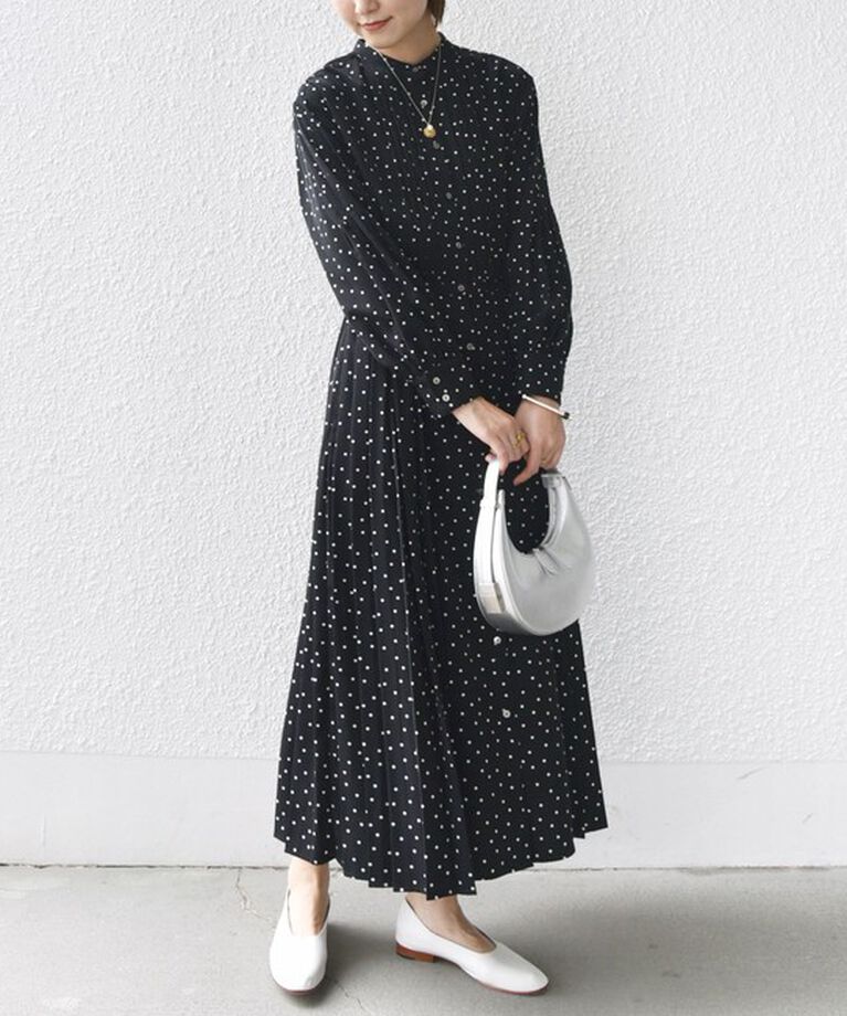 SHIPS for women「【WEB限定】〈手洗い可能〉ドット / 花柄 バンドカラー サイド プリーツ ワンピース」|ワンピース|
