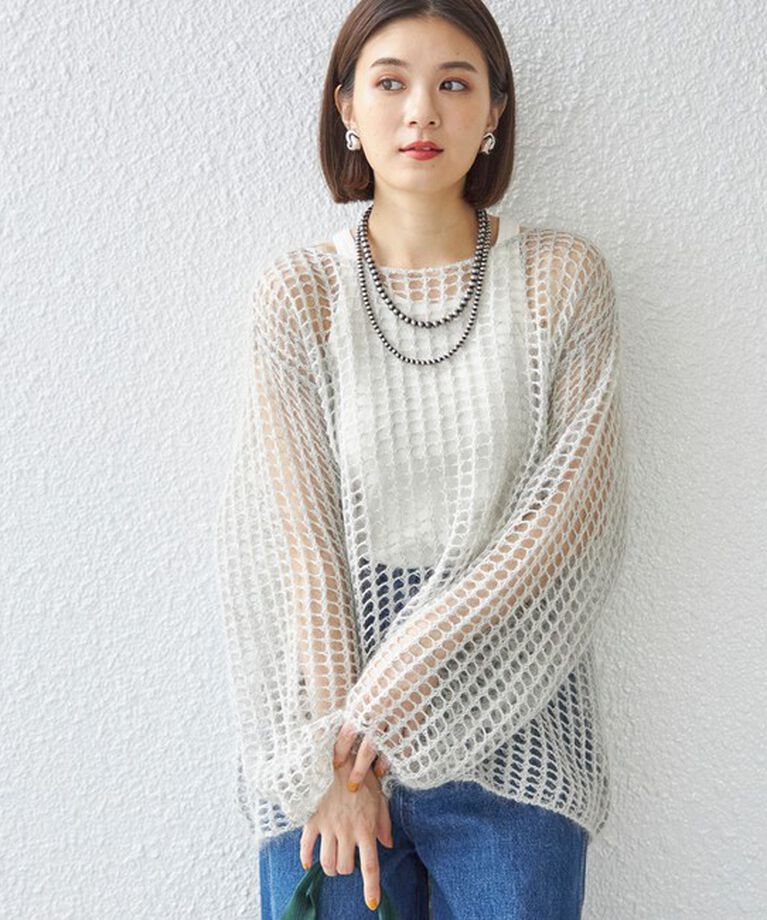 SHIPS for women「〈手洗い可能〉モヘヤ メッシュ プルオーバー◇」|ニット・セーター|ライトグレー