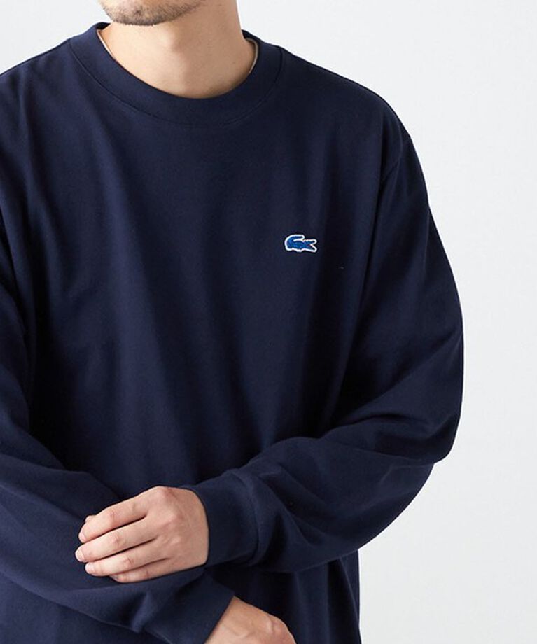 SHIPS any「【SHIPS any別注】LACOSTE: ワンポイント ピケ クルーネック Tシャツ (ロンT)◇」|Tシャツ・カットソー|ネイビー