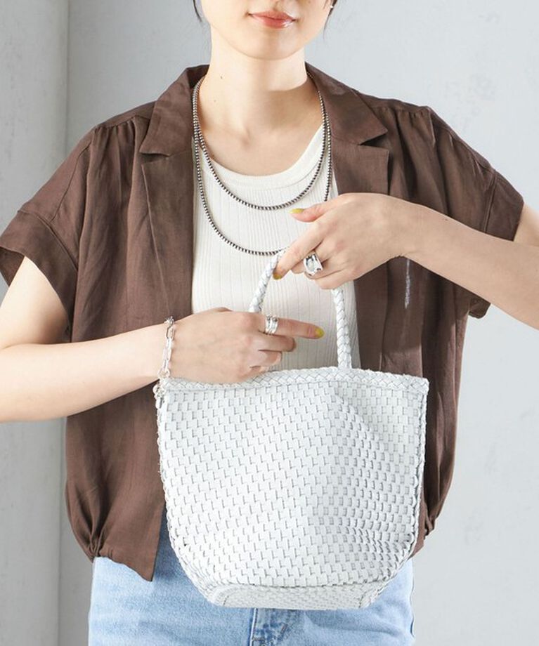 SHIPS for women「Swaraj:レザー メッシュ バッグ ◇」|トートバッグ|ライトホワイト